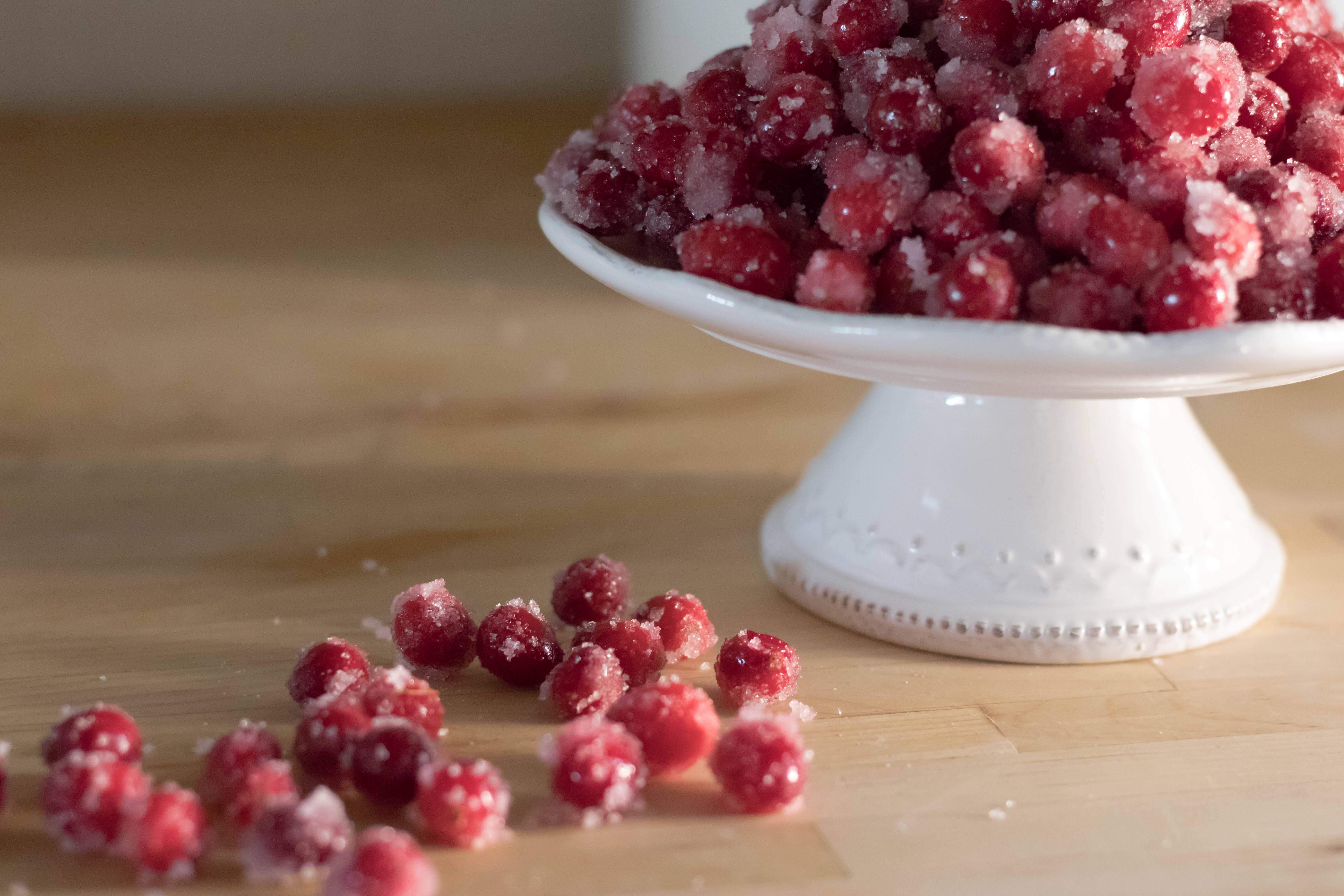 Candied cranberries on a counter