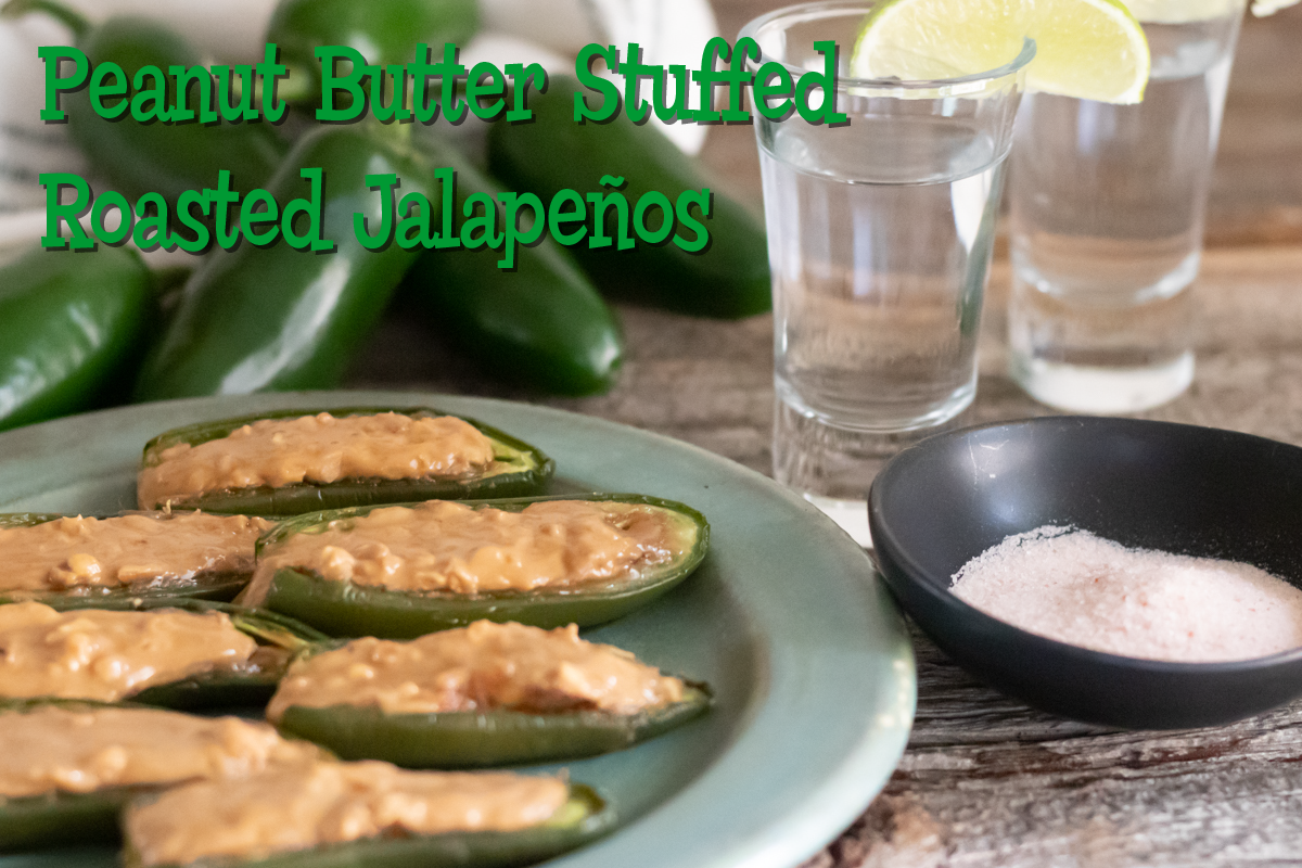 title for Roasted Peanut Butter stuffed Jalapeños